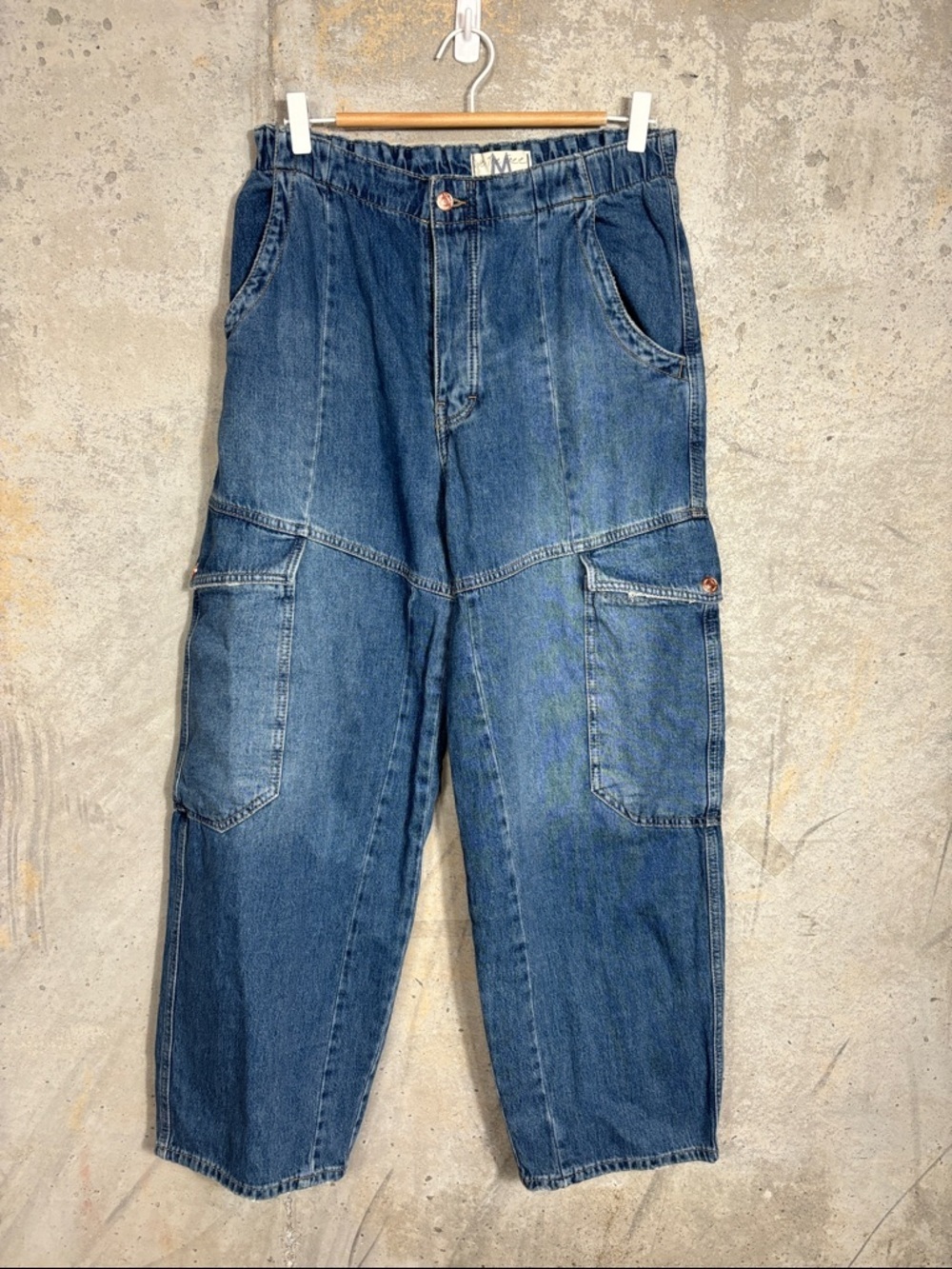 We The Free Blue Relaxed Cargo Boyfriend Jeans - Picture 2 of 10
